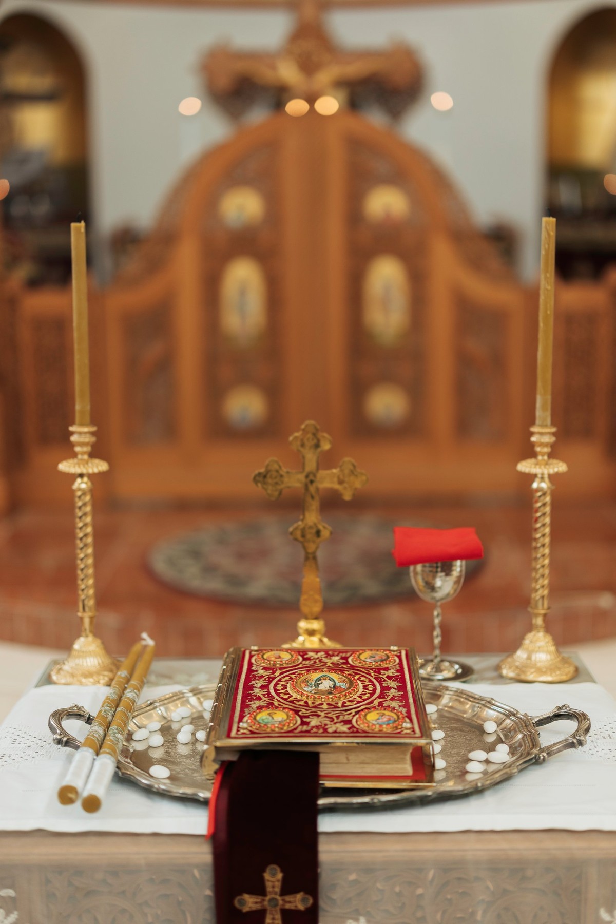 The Gospel book on the tetrapod before the iconostasis