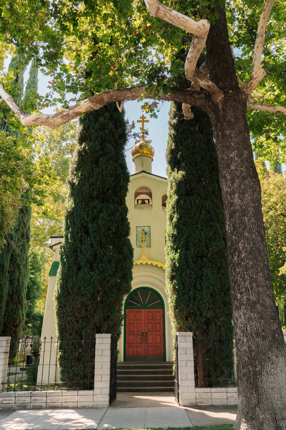 The arched entrance of an Orthodox church