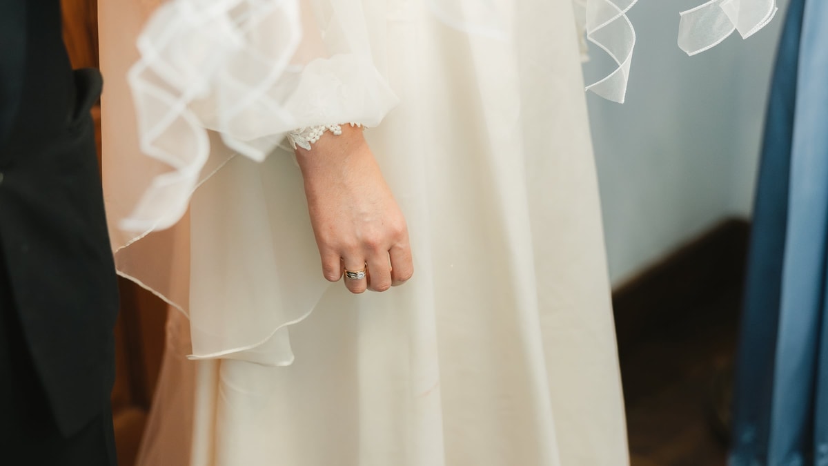 The bride's wedding ring in a close-up portrait