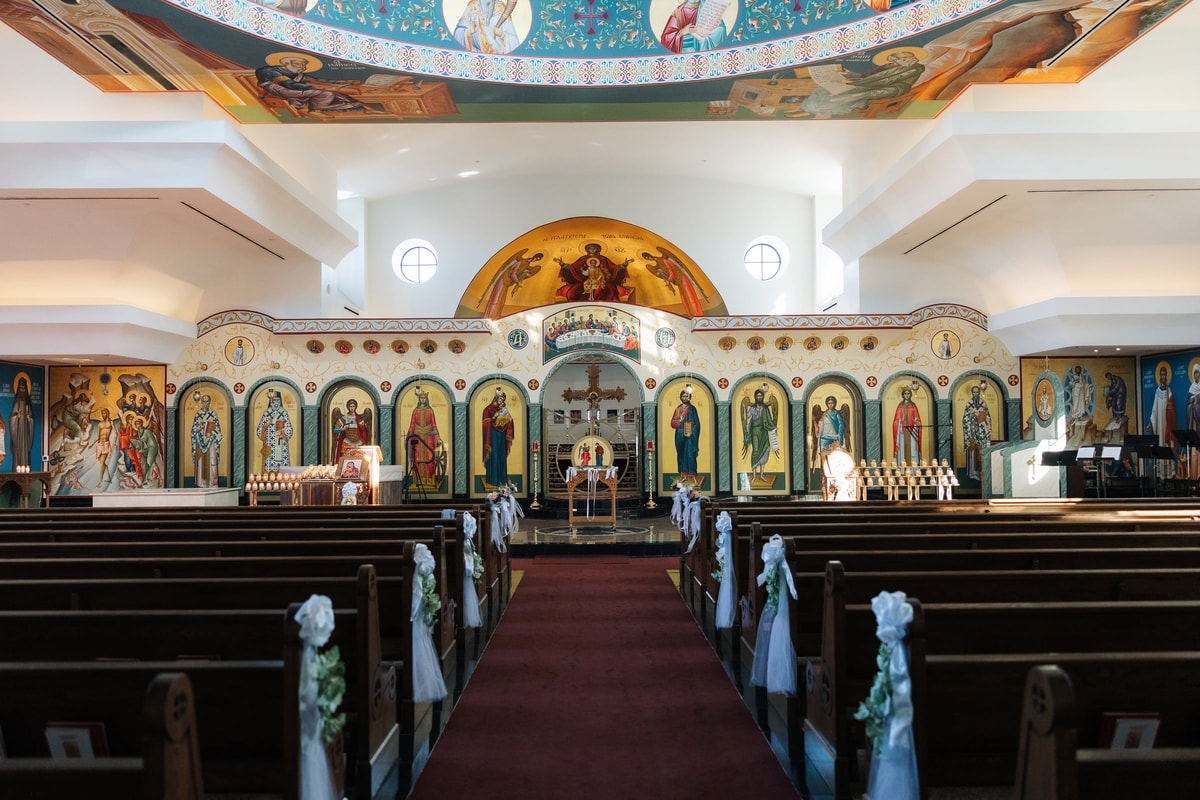 The empty nave and iconostasis of an Orthodox church