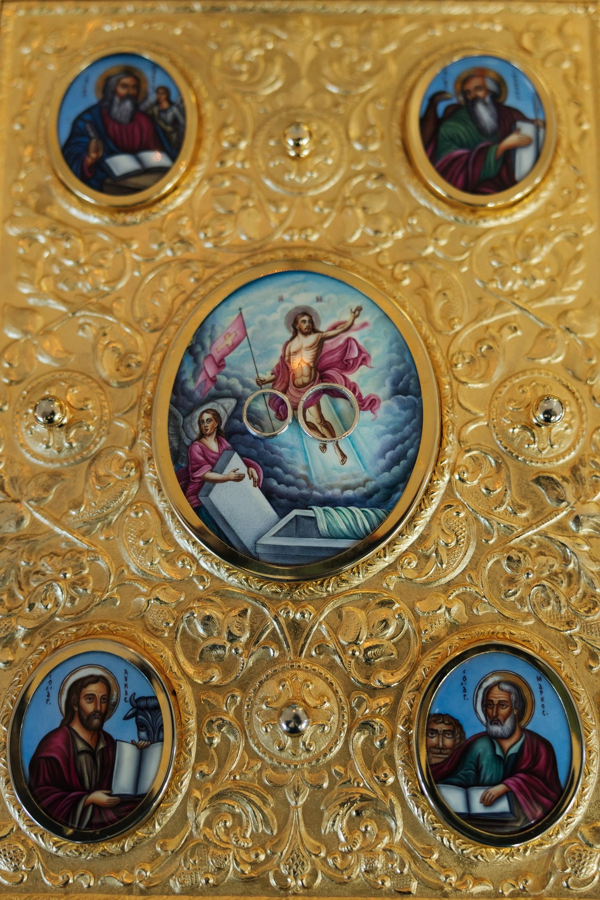 The gilded Gospel book prepared for the wedding service